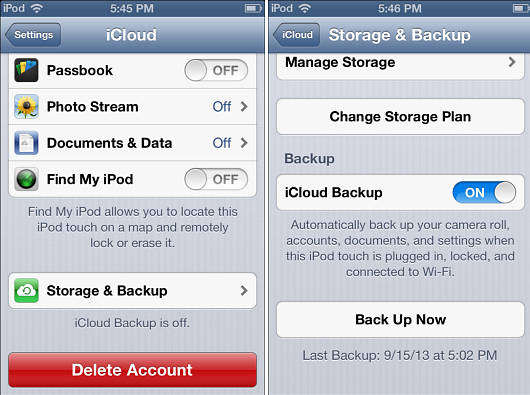 Back up your iOS 6 device to iCloud