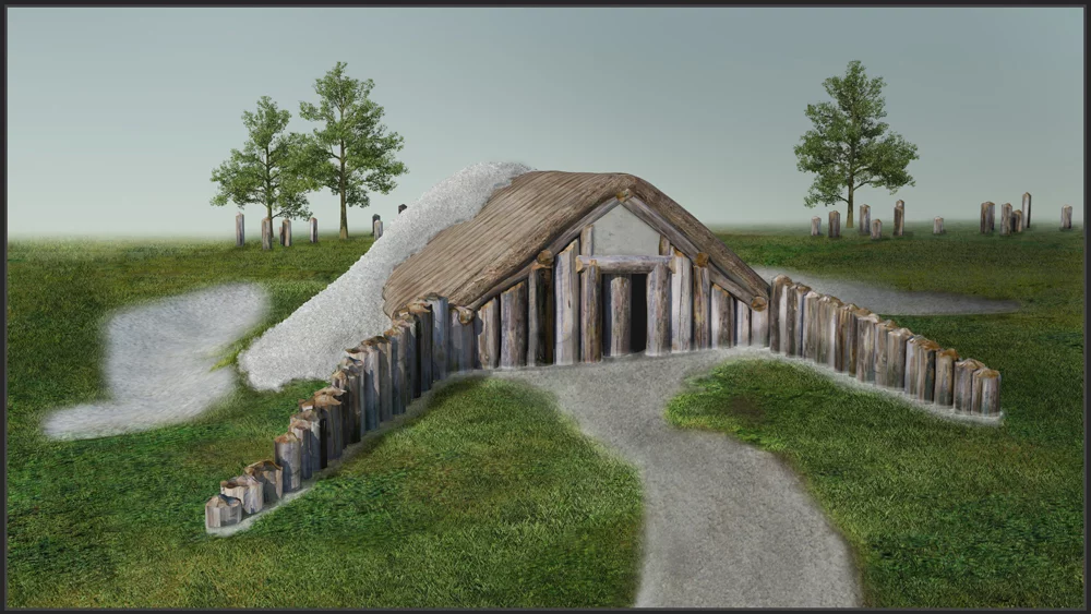 A large timber building believed to be a "preparation room" used in ritual defleshing of the dead