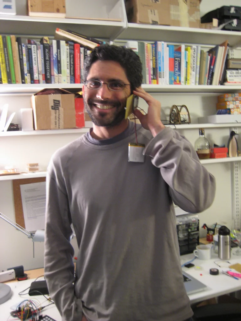 Mellis makes a call using the prototype DIY Cellphone (Photo: David Mellis)
