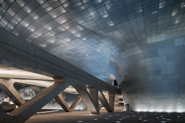 The façade itself is not solid; instead it incorporates a field of pixilation and perforations, that together create a changing visual dynamic that shifts depending on lighting and seasonal conditions (Photo: Virgile Simon Bertrand)
