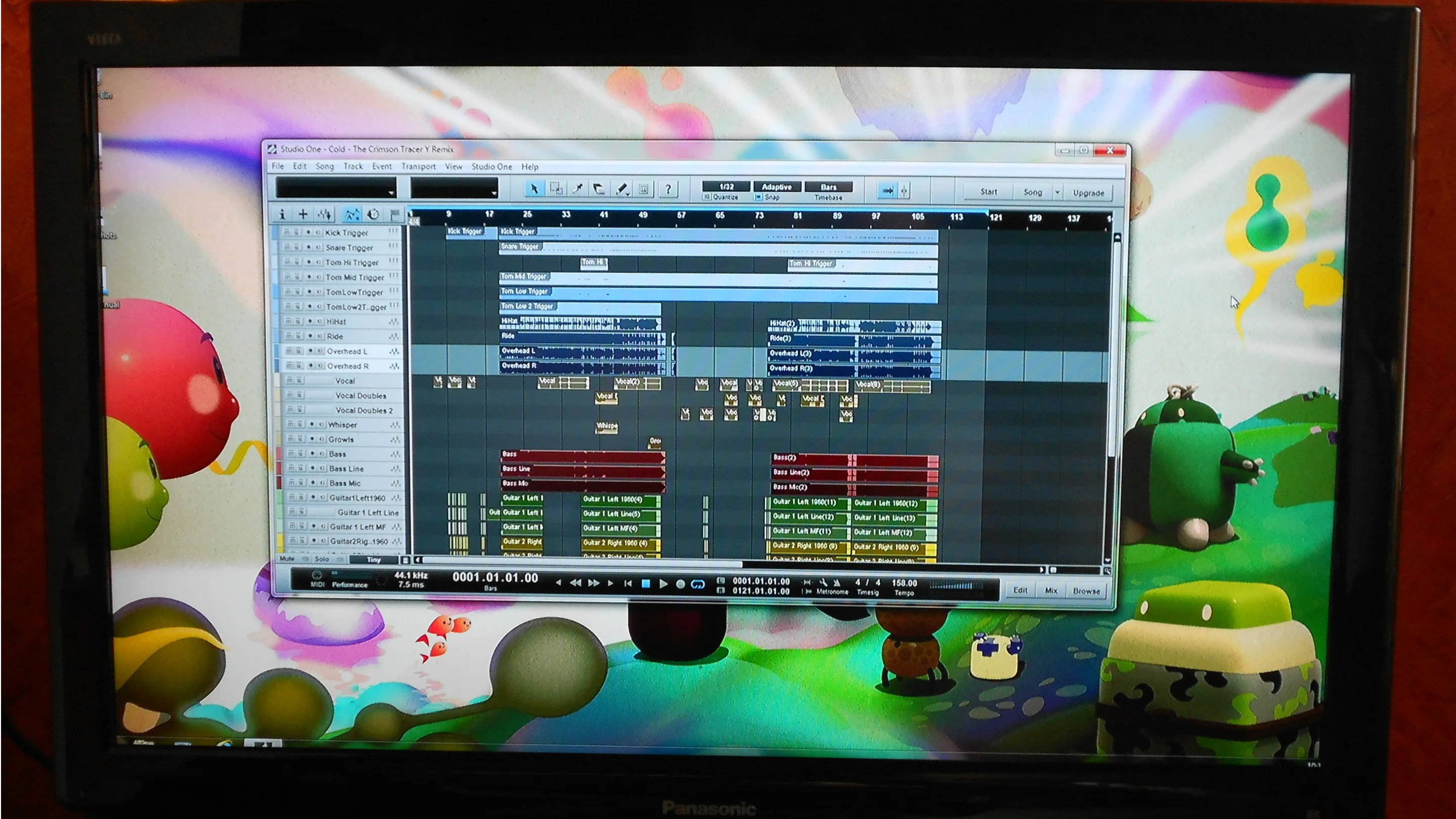 The big screen TV certainly helped with the mixing process in Studio One