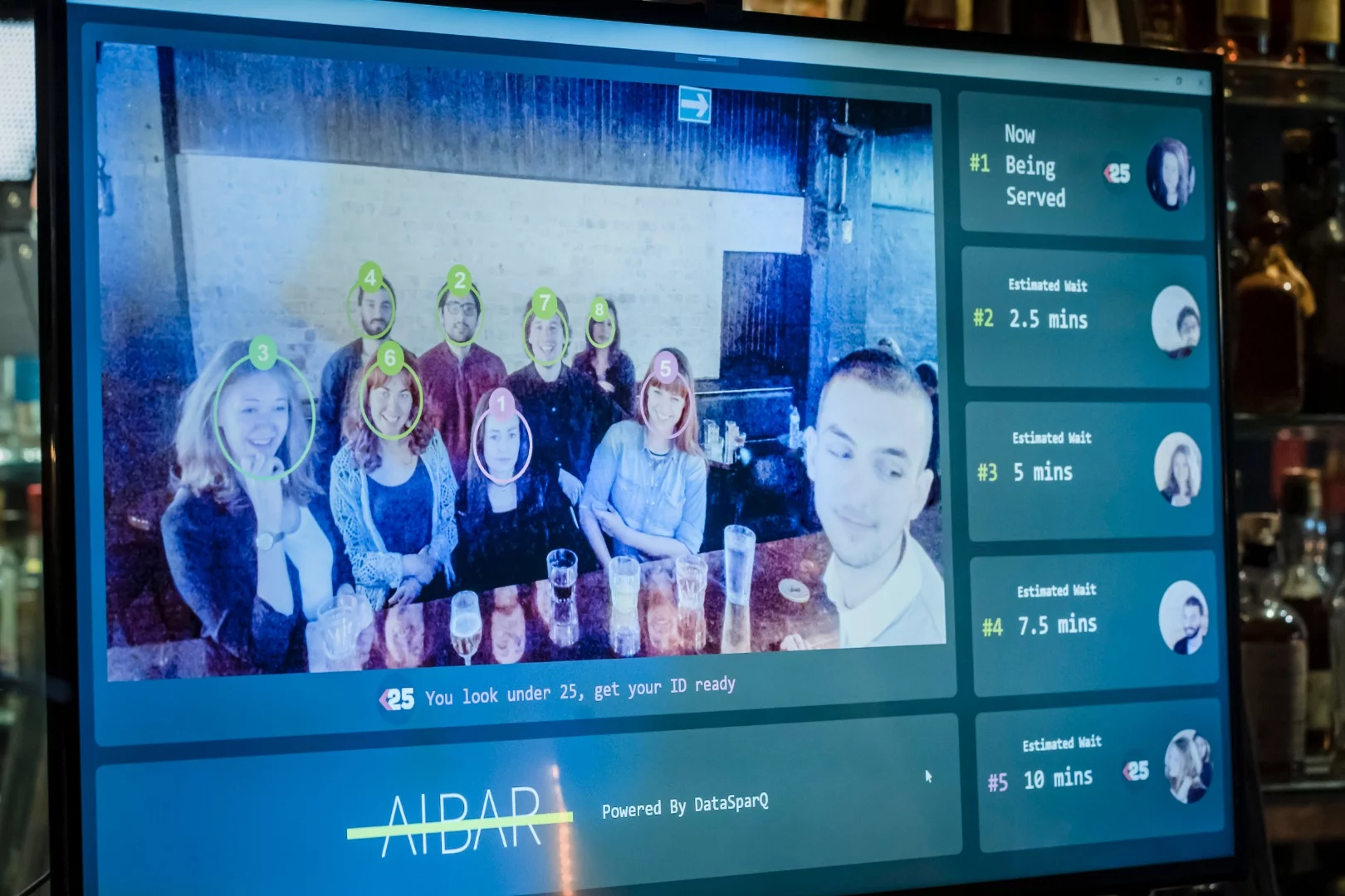 The A.I. Bar system allocates waiting customers with their own number, but can also estimates waiting time before they get served