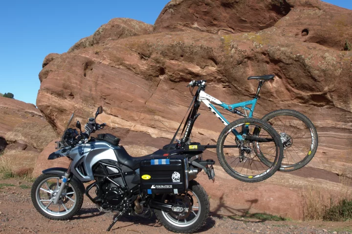The 2X2 Cycles Motorcycle Bicycle Rack lets you carry a bike on the back of your motorcycle