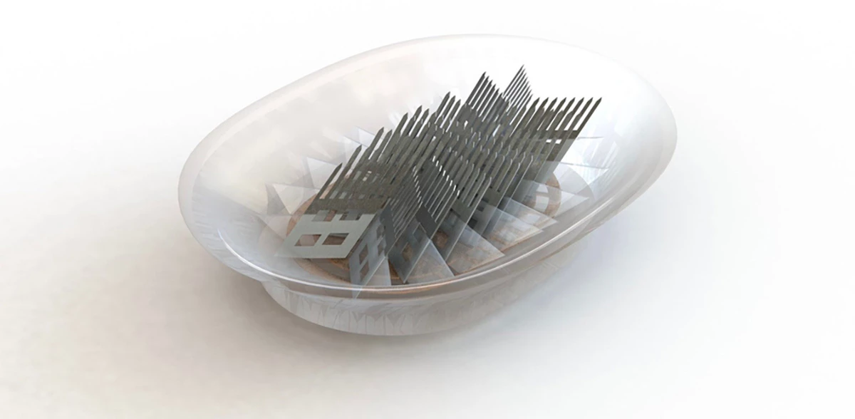A close-up of the MUSAS device with its rows of lamellae pointing upwards