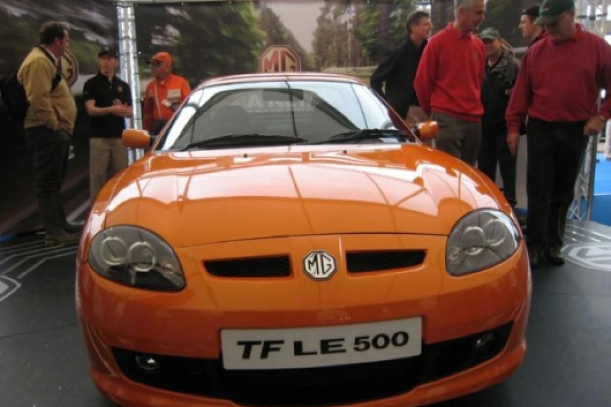 The new MG TF 2-seater sportscar, unveiled at Silverstone in the UK.