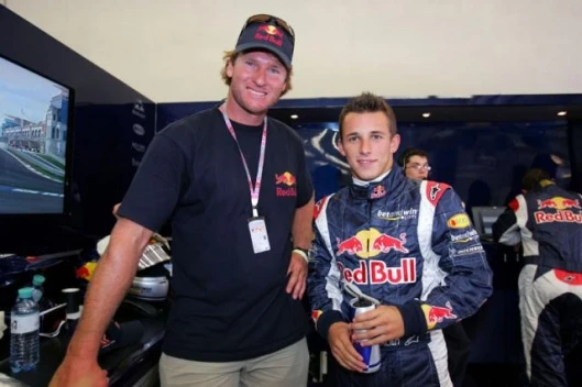 Christian Klien (GER) Red Bull Racing with Björn Dunkerbeck, 12 times World Wind Surfing Champion. Formula One World Championship, Rd14, Turkish Grand Prix, Race Day, Istanbul Park, Turkey, 21 August 2005.