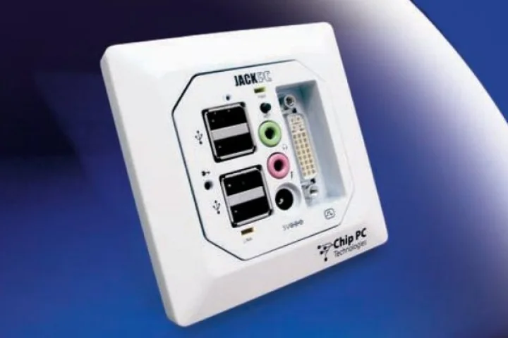 The Jack PC thin-client desktop computing solution puts all the end-user computing power in a wall plug