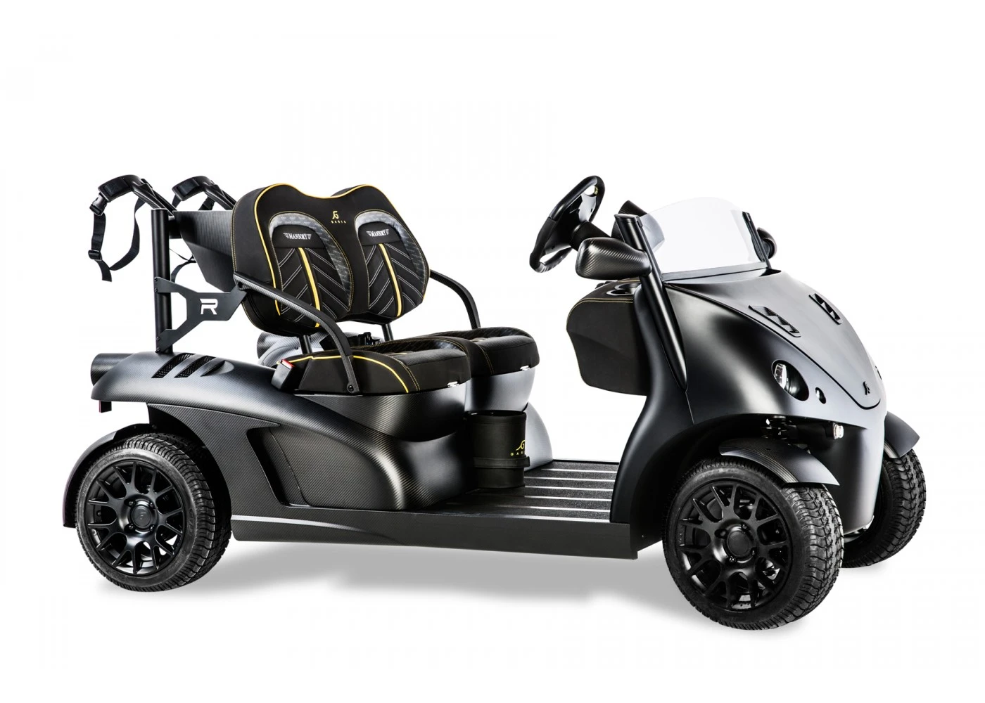 There's room for one passenger and at least a couple of golf bags