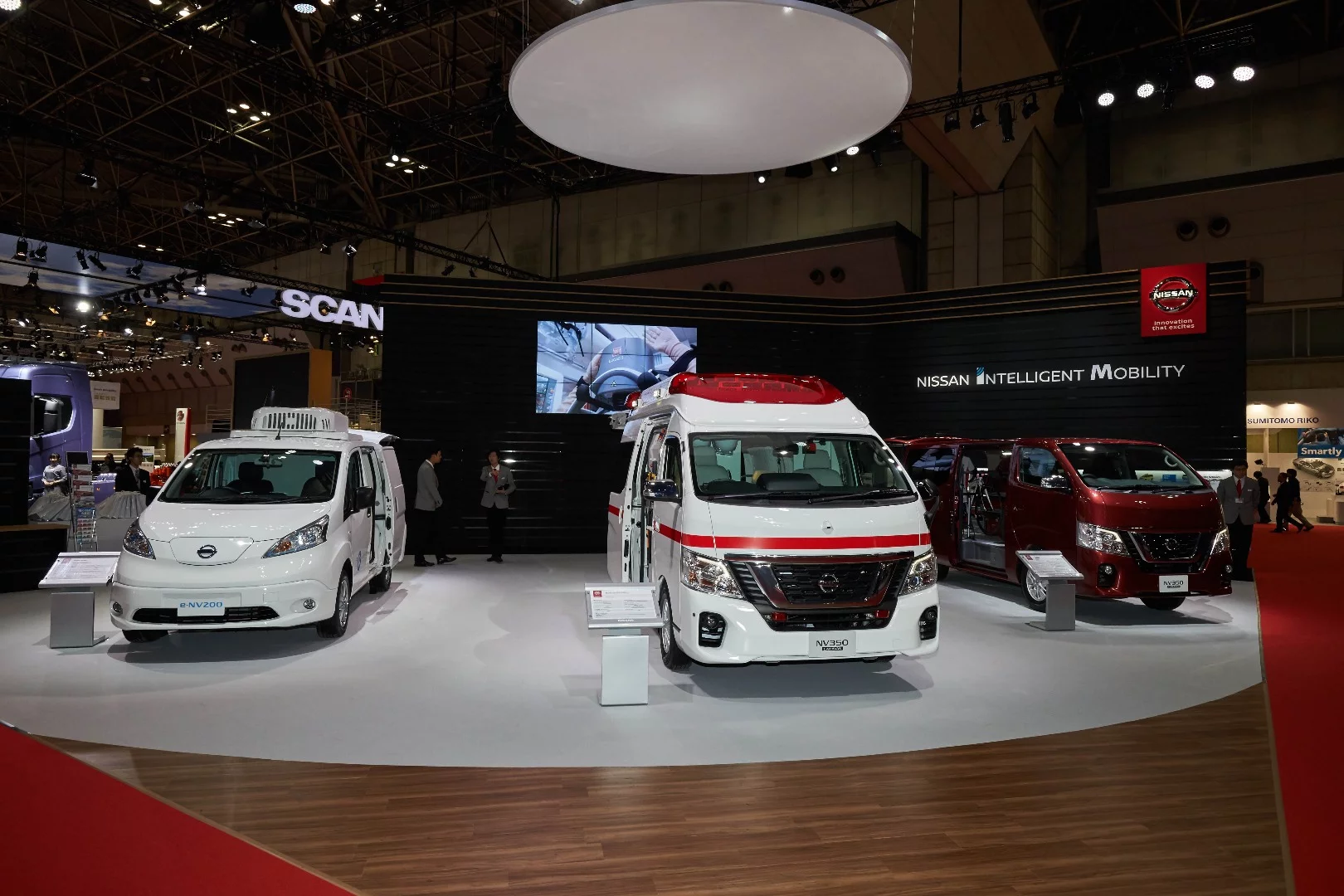 Nissan puts its NV van platform to use as the e-NV200 refrigerated truck and an NV350 ambulance