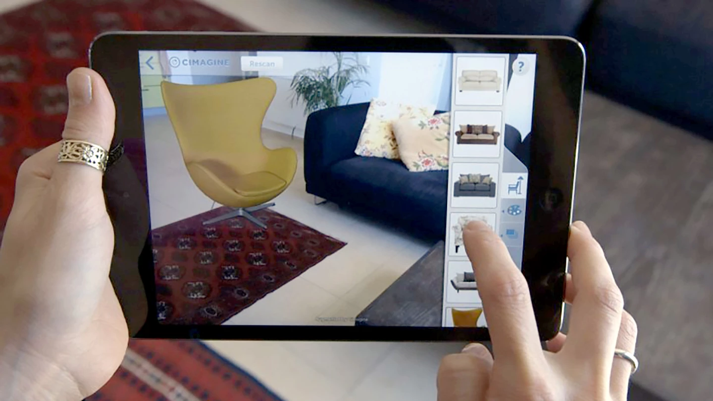 The company provides retailers with a single line of code that links a product to the Cimagine platform, allowing users to quickly and easily see what any given product – for example a piece of furniture – would look like in their home (Image: Cimagine)