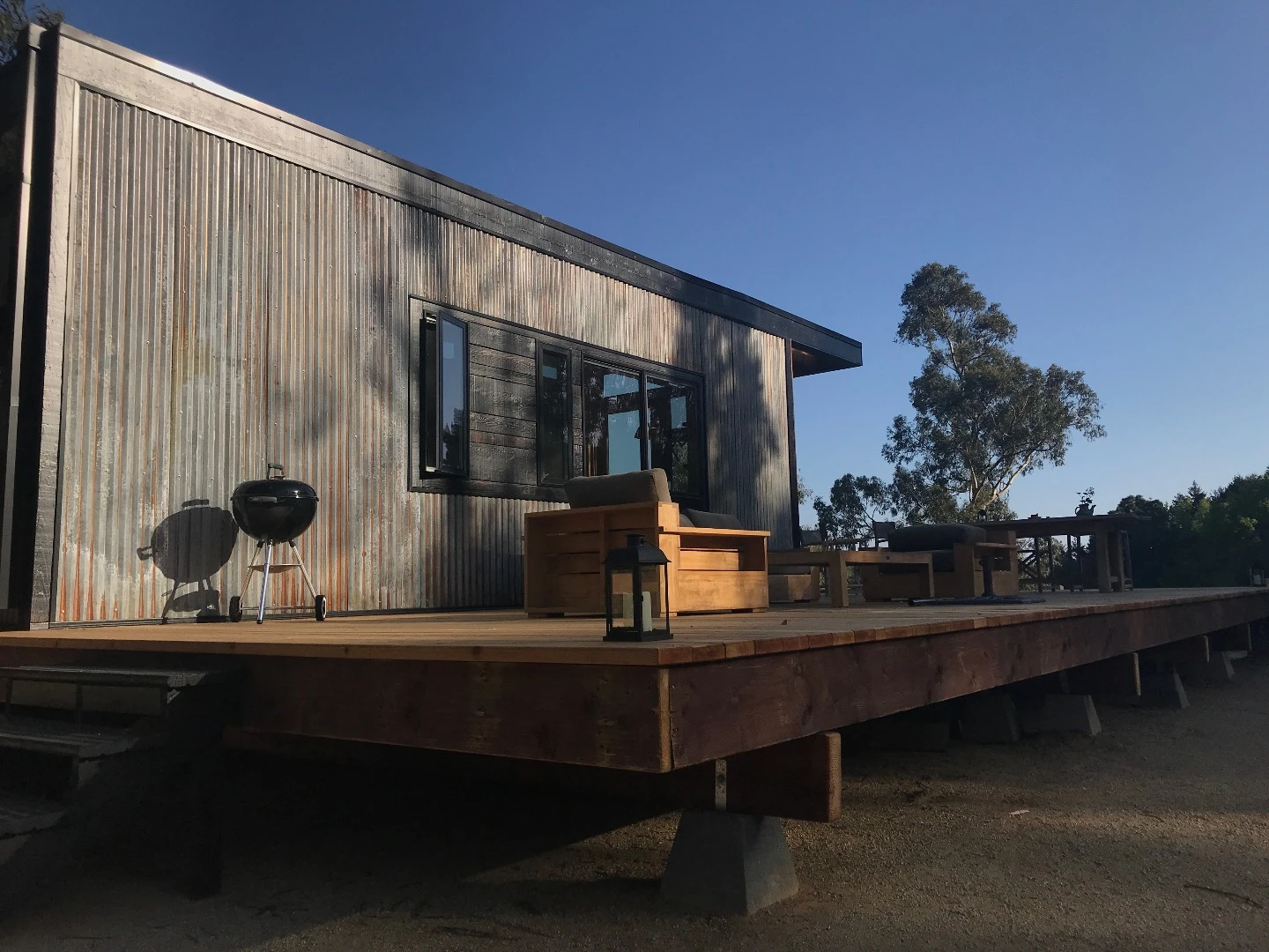 Corrugated metal exterior of the Cornelia tiny home
