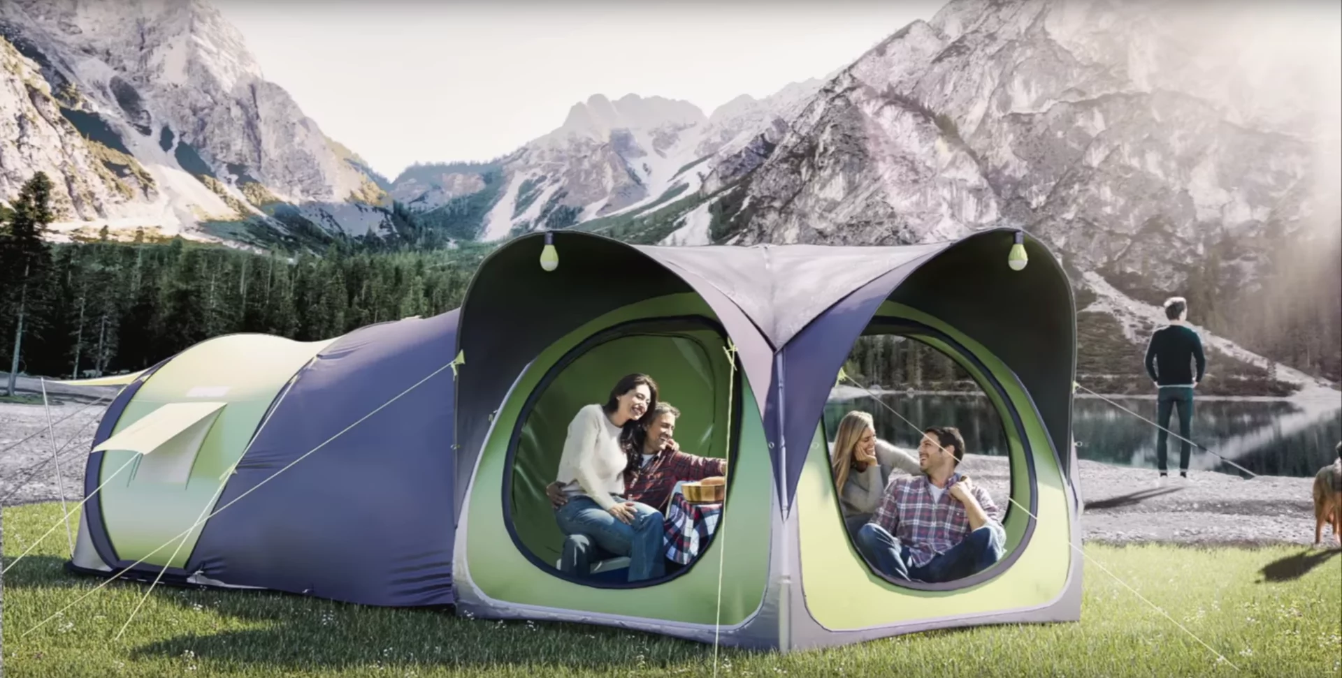 For Cinch's 2018 lineup of pop-up tents, the company has unveiled the Cinch Hub, designed as a portable living room that can connect to the rest of the tents
