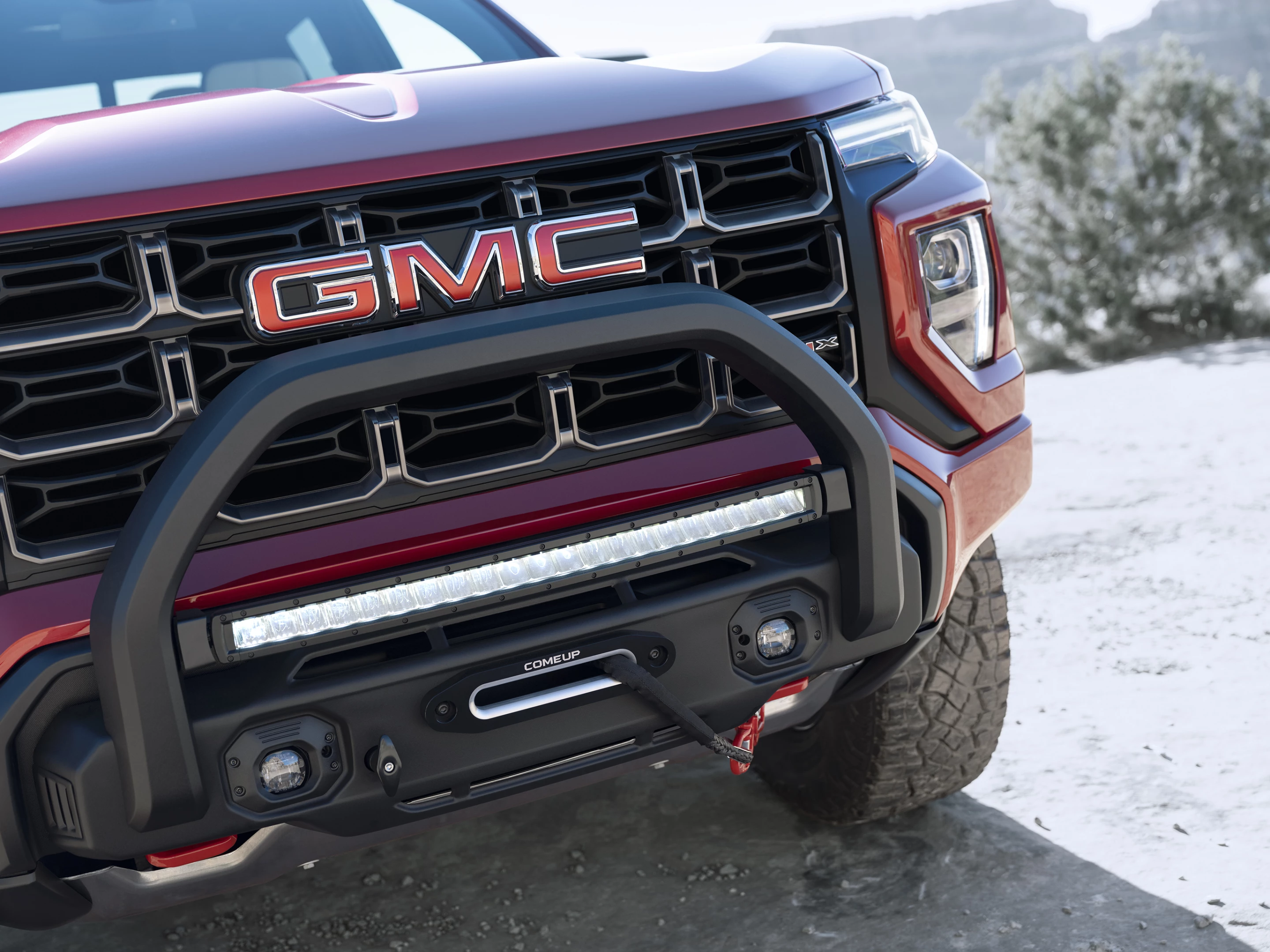 The 2023 GMC Canyon AT4X Edition 1 also includes red recovery hooks
