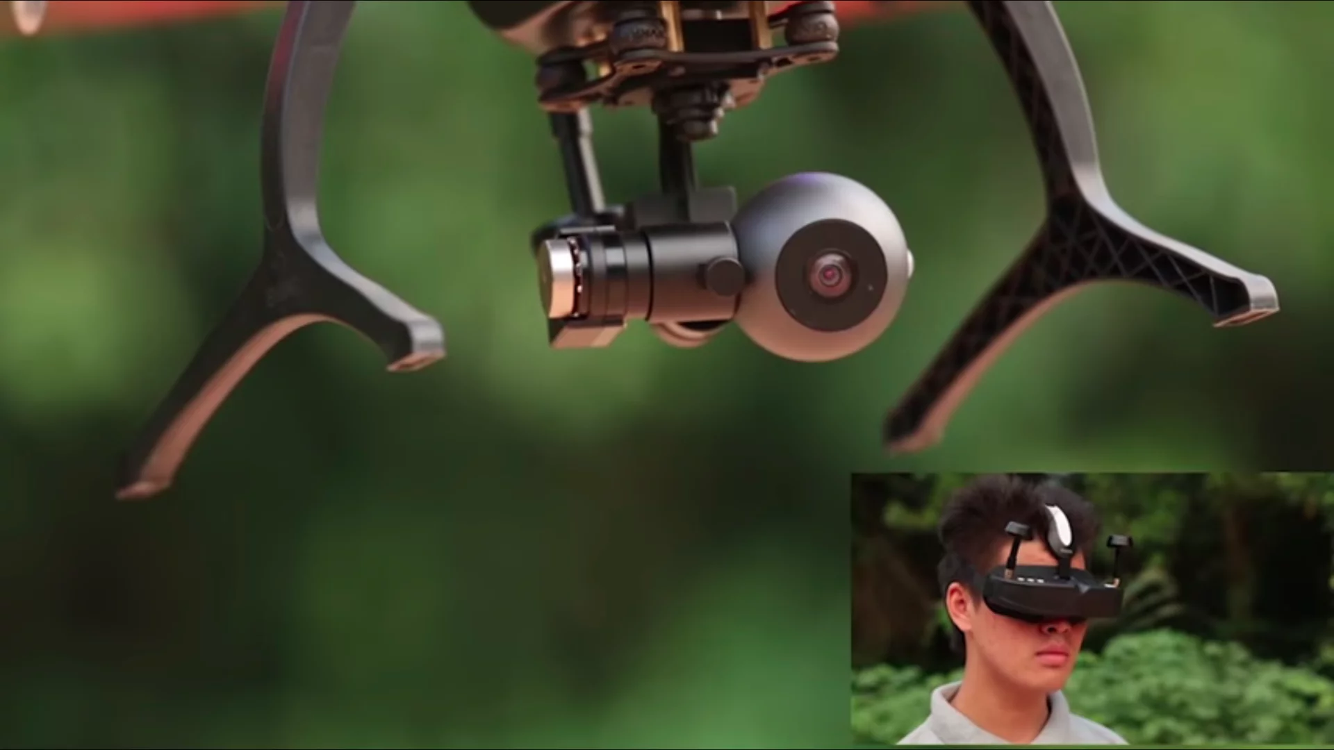 The system takes the movement of the VR headset and uses it as input controls for the Ghost Drone 2.0's gimbal