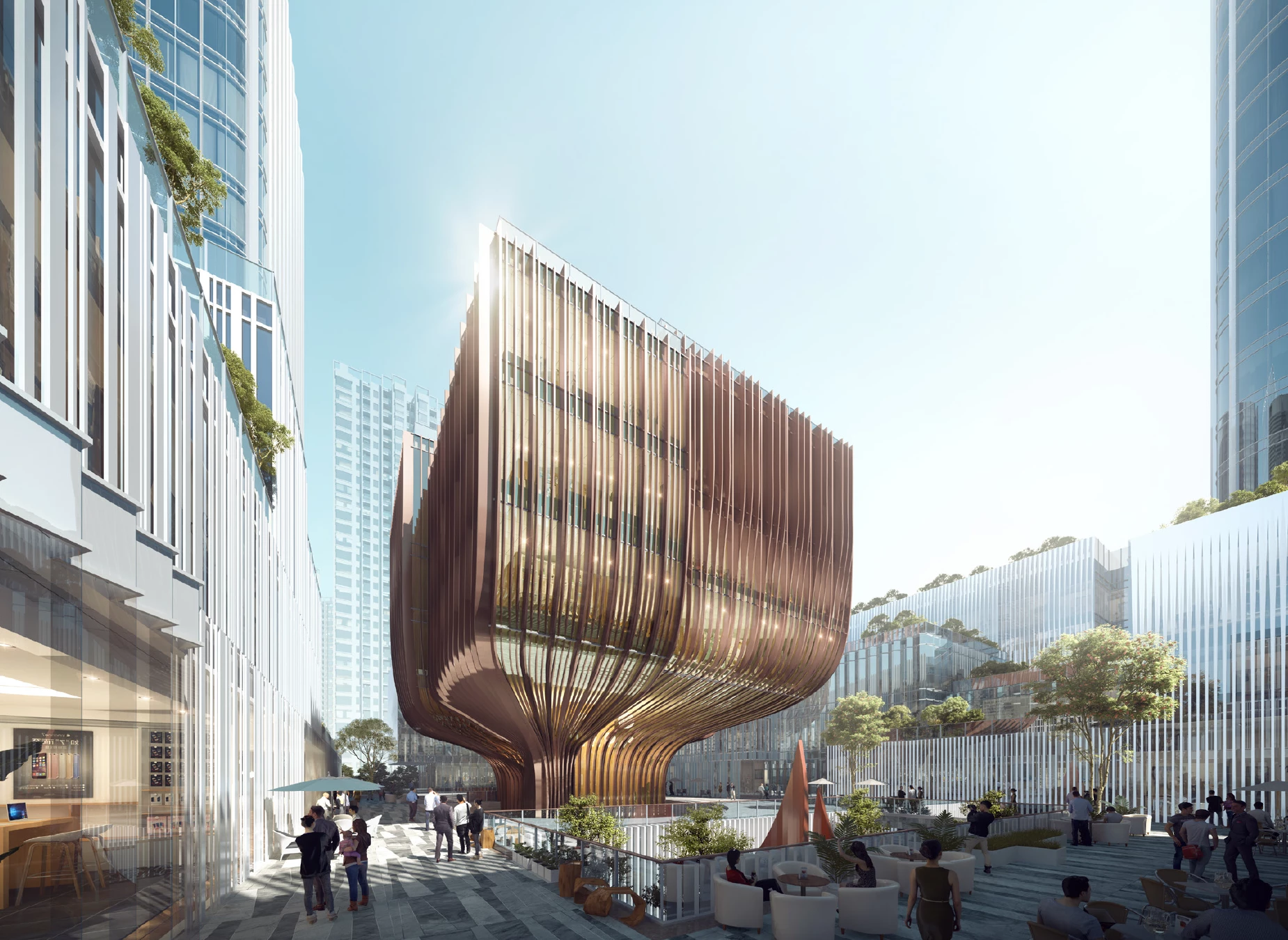 The New Pingshan Eye development will include a green-roofed multipurpose cultural building