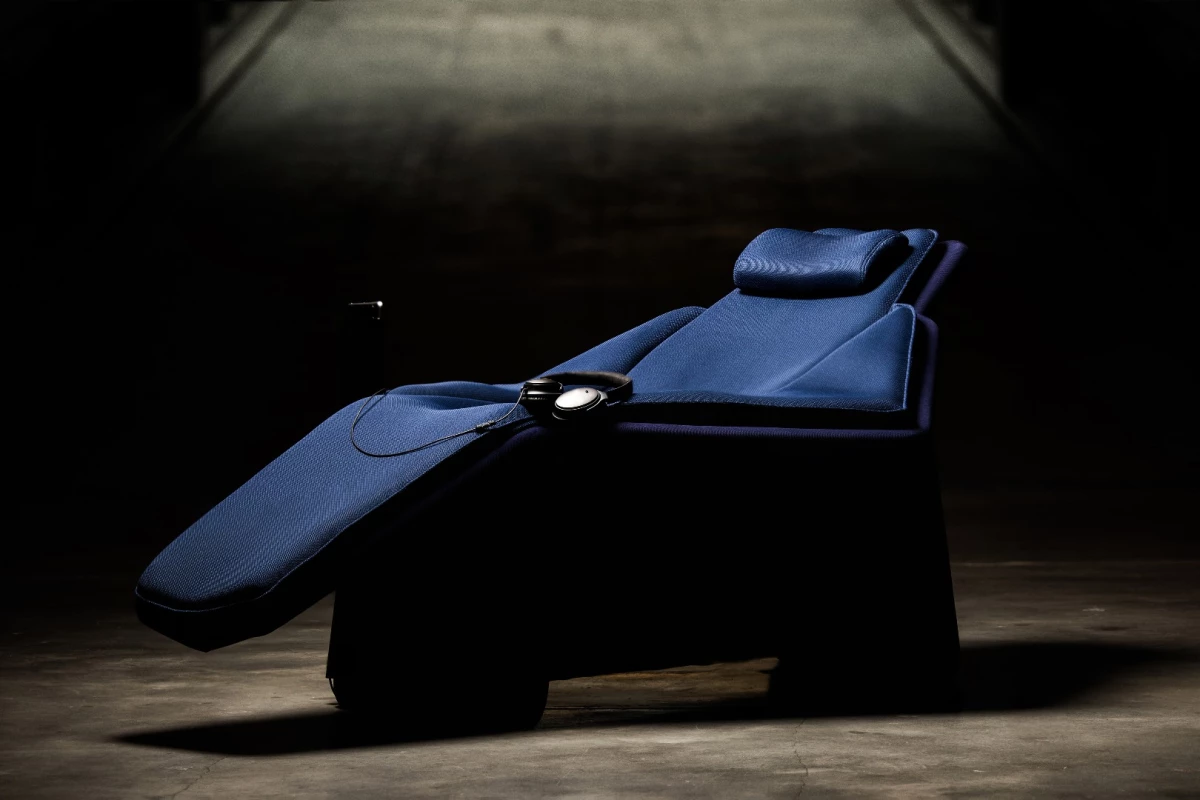 The Aurasens high-tech pod used haptic touch points to tap and pulse the user into a relaxed state