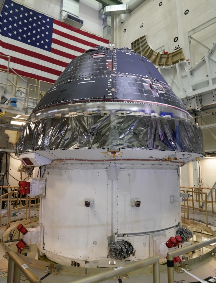 The Orion spacecraft in the Neil Armstrong Operations and Checkout Building at the Kennedy Space Center, Florida