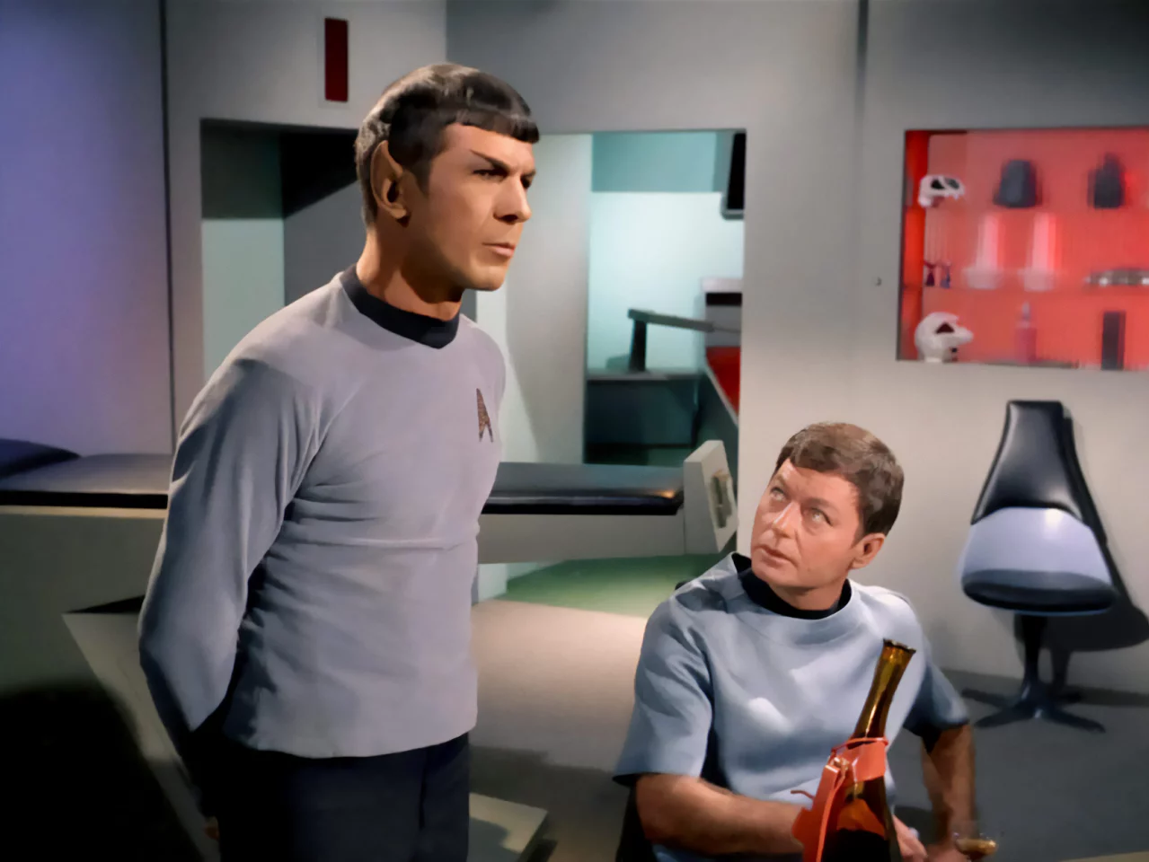 Wardrobe items screen-worn by Spock (Leonard Nimoy) and McCoy (DeForest Kelley) from Star Trek: The Original Series (Paramount, 1966-1969) were among the most valuable in the auction
