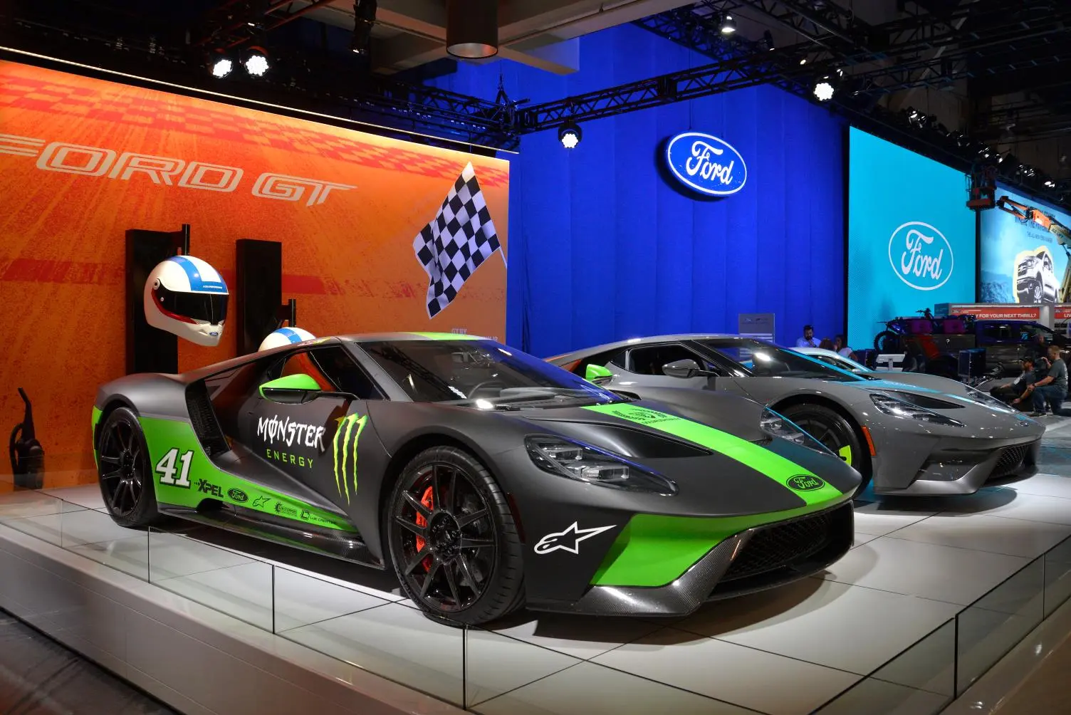 Ford's booth is always worth spending some time at thanks to the combination of sports cars, tuner cars, race cars and big, jacked-up trucks