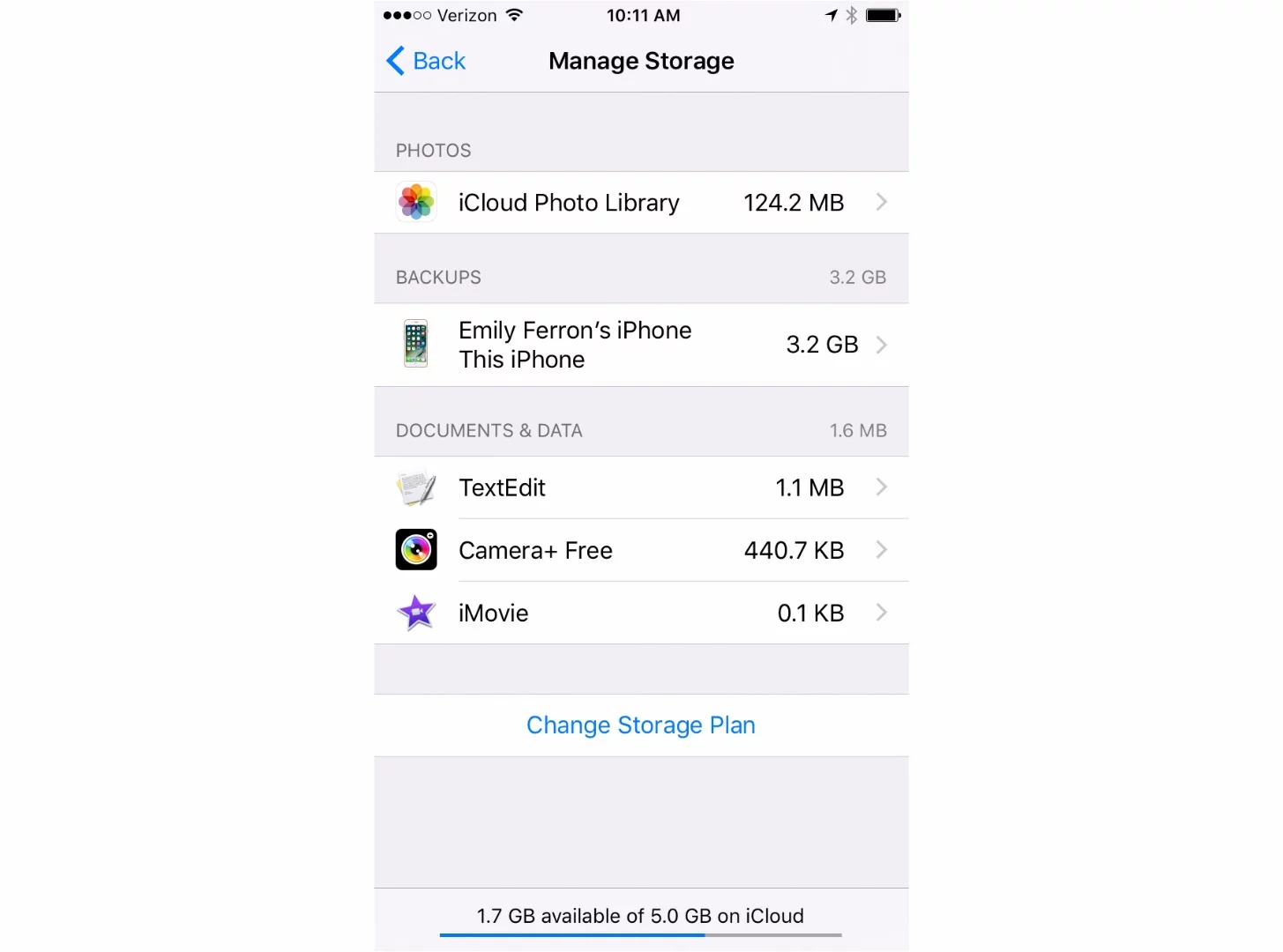 Settings > General > Storage & iCloud Usage > iCloud > Manage Storage