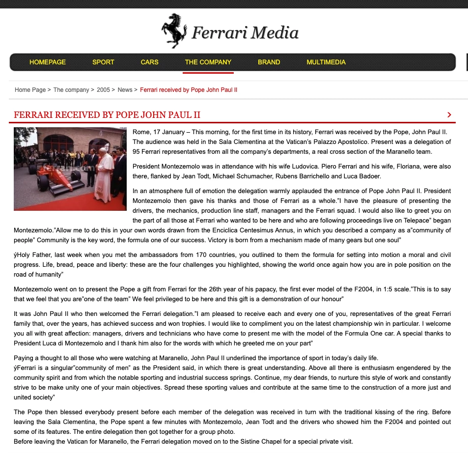 The above is the first of two press releases issued by Ferrari on 17 January 2005.