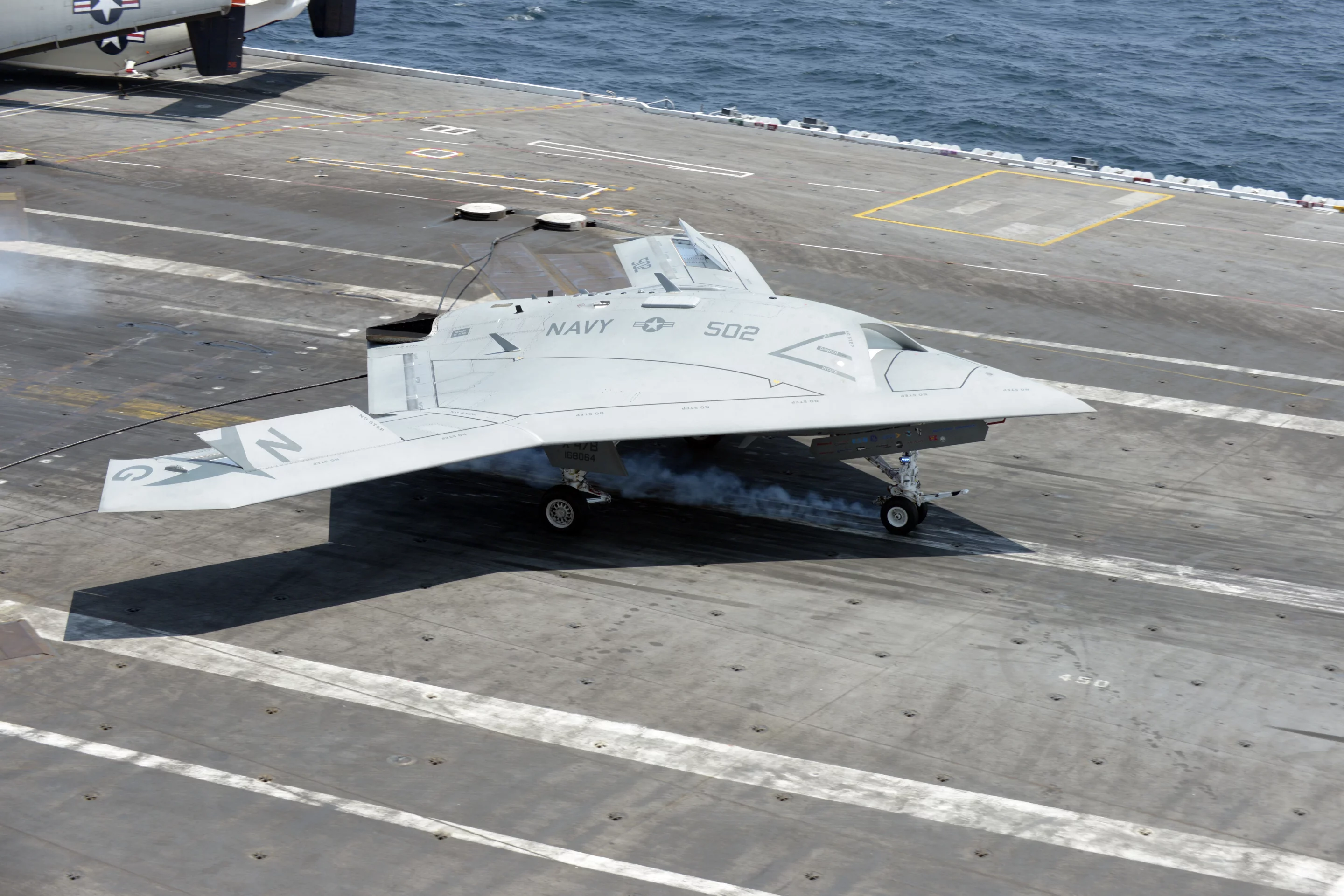 The X-47B making the first UAV arrested carrier landing (Image: US Navy)