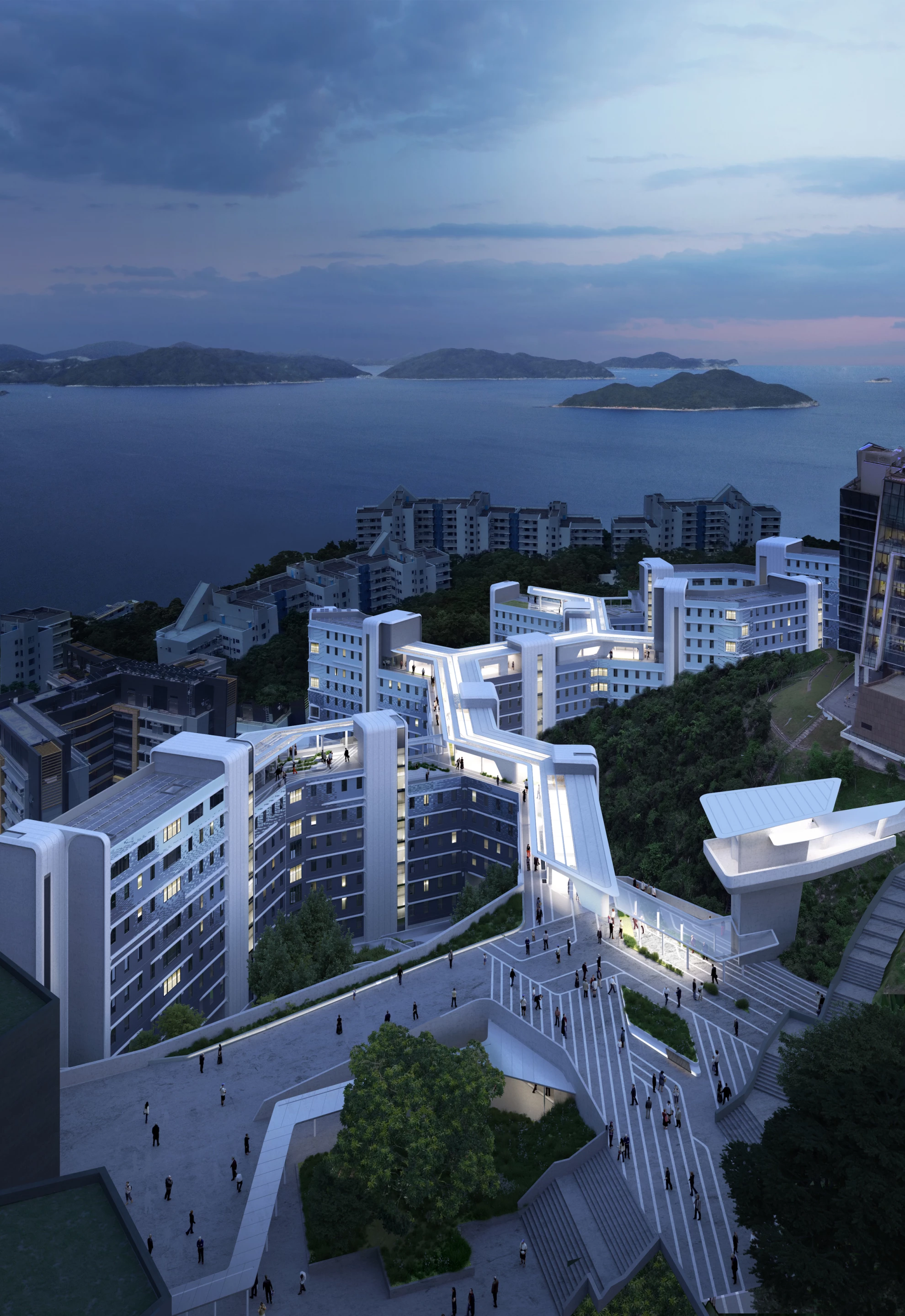 The HKUST Student Residence Development's overall design is informed by the challenging sloping site