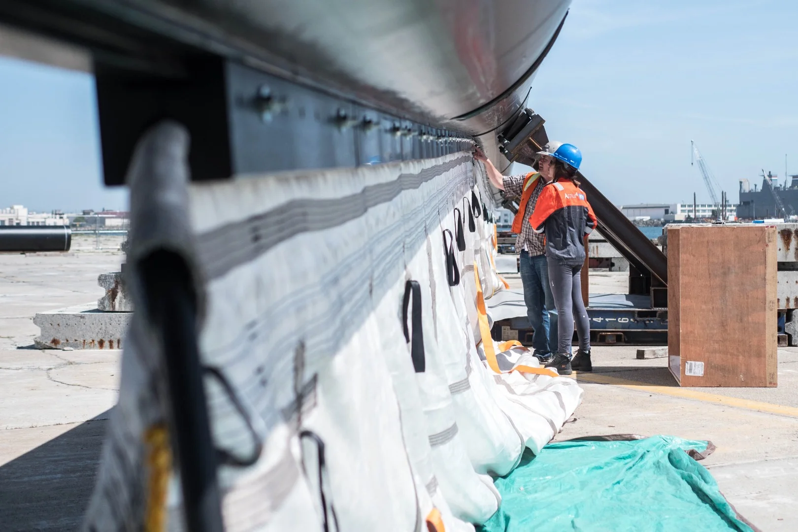The Ocean Cleanup Project's trash-collection barrier under construction