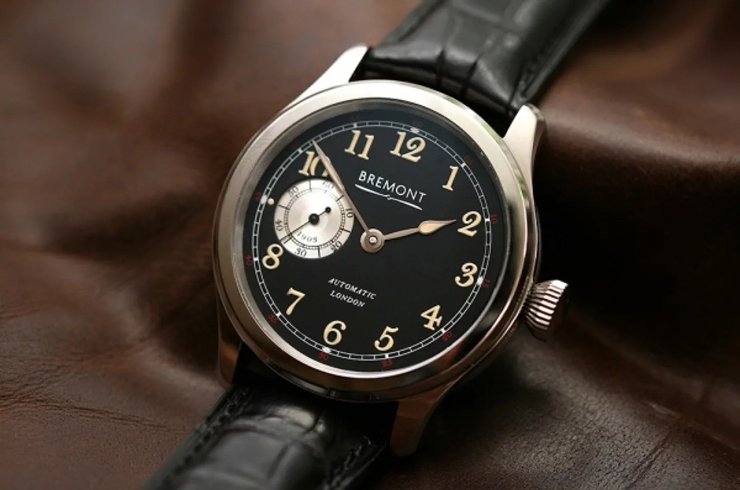 The Bremont Wright Flyer has an alligator strap