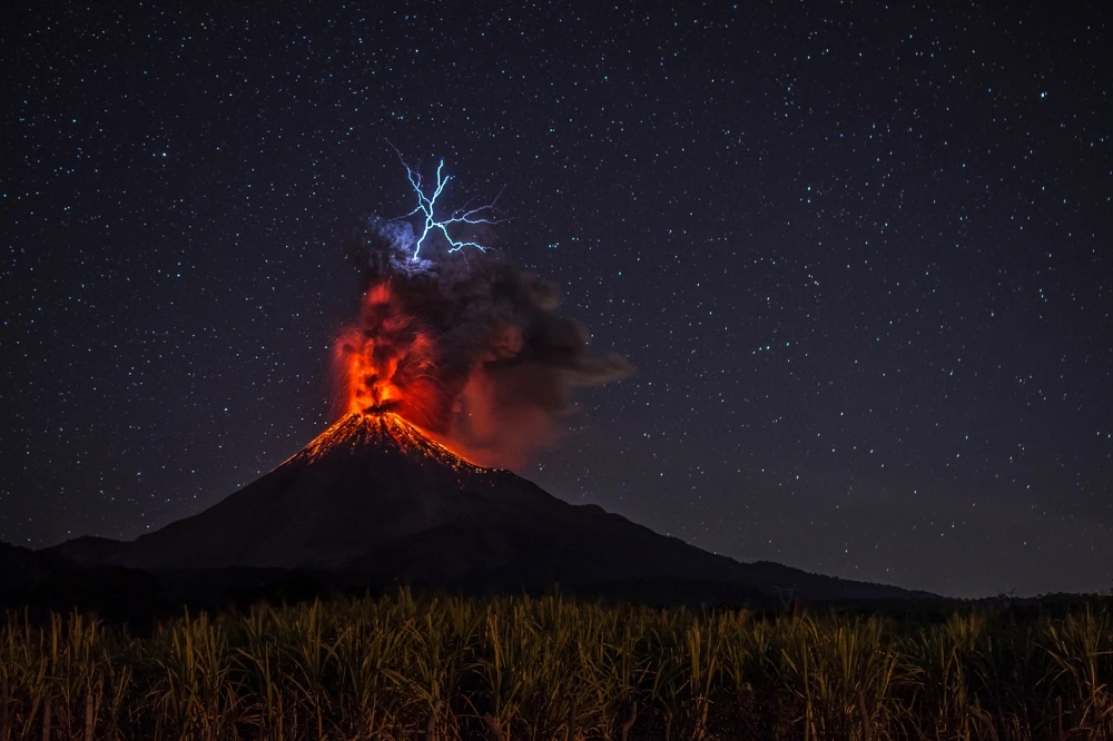 Nominee, Professional, Landscape. Lightning triggered by a volcanic eruption in Colima, Mexico