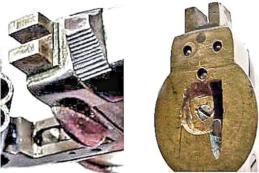 On the left is seen the selector slide that chooses which of the firing pins (on the right) will be activated when the revolver is fired (Photo: Horst Held)