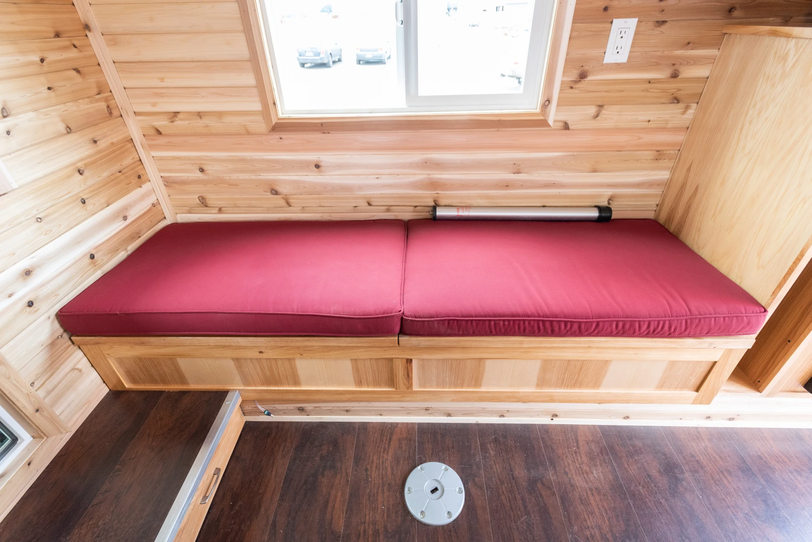 The Tiny Traveler's daybed, with integrated storage space