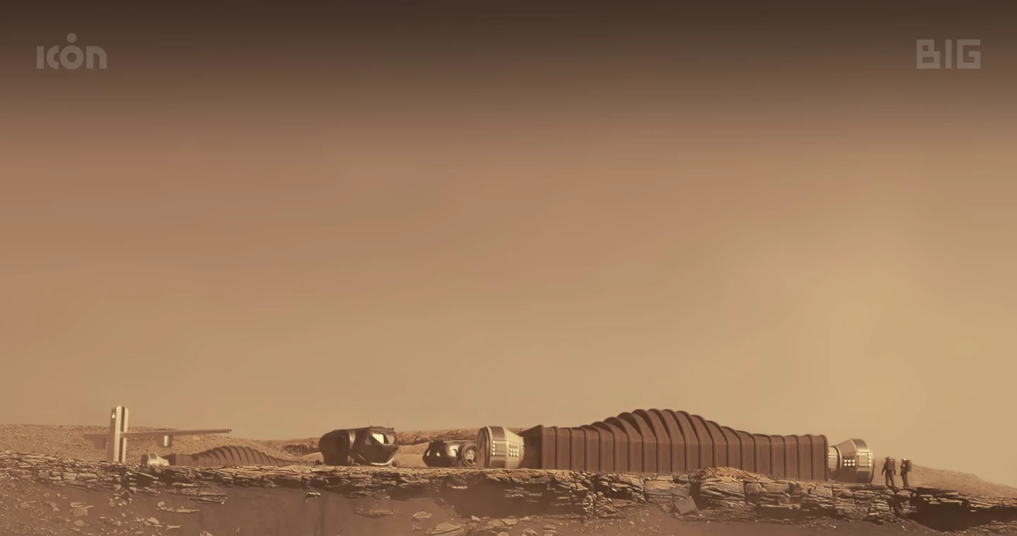 A render depicting what a future 3D-printed Mars base could look like