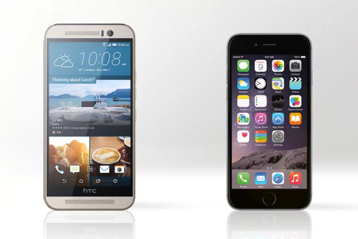 Gizmag compares the features and specs of the HTC One M9 (left) and Apple iPhone 6
