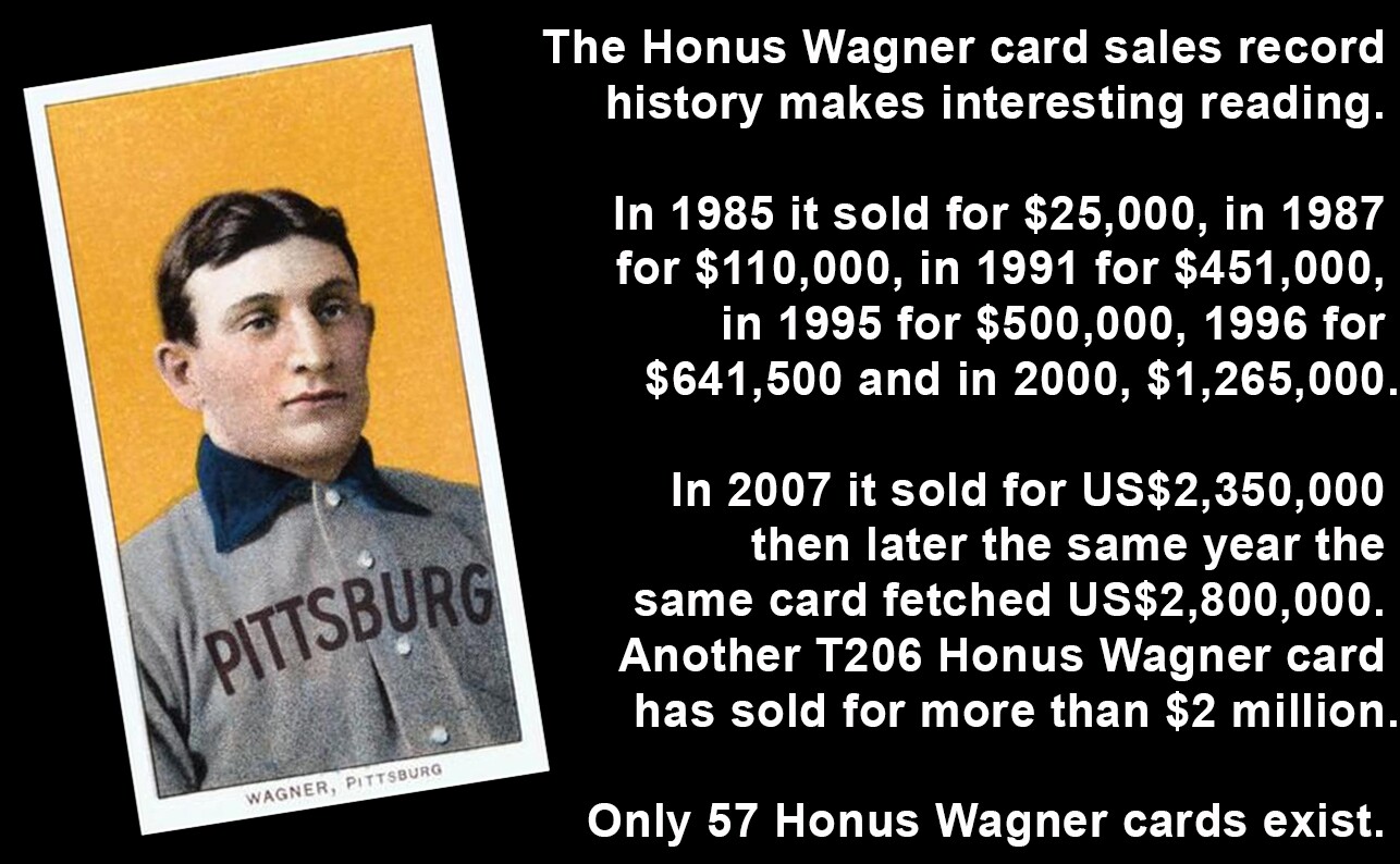 One of the first contemporary collectibles were the cigarette cards which were used to market tobacco in the late eighteenth and nineteenth century. The world's most expensive baseball card is the T206 Honus Wagner. The Honus Wagner card has been the rarest and most expensive baseball card in the world since it was listed in Jefferson Burdick's The American Card Catalog (1933) at a value of US$50 during the great depression. The original card was withdrawn prior to circulation because Wagner, a non-smoker, threatened legal action against the tobacco company which had planned to use his image on a cigarette card without his permission. With such an active marketplace of card collectors, and just 57 Honus Wagner cards known to still exist, the laws of supply and demand have driven the card to astonishing prices.
