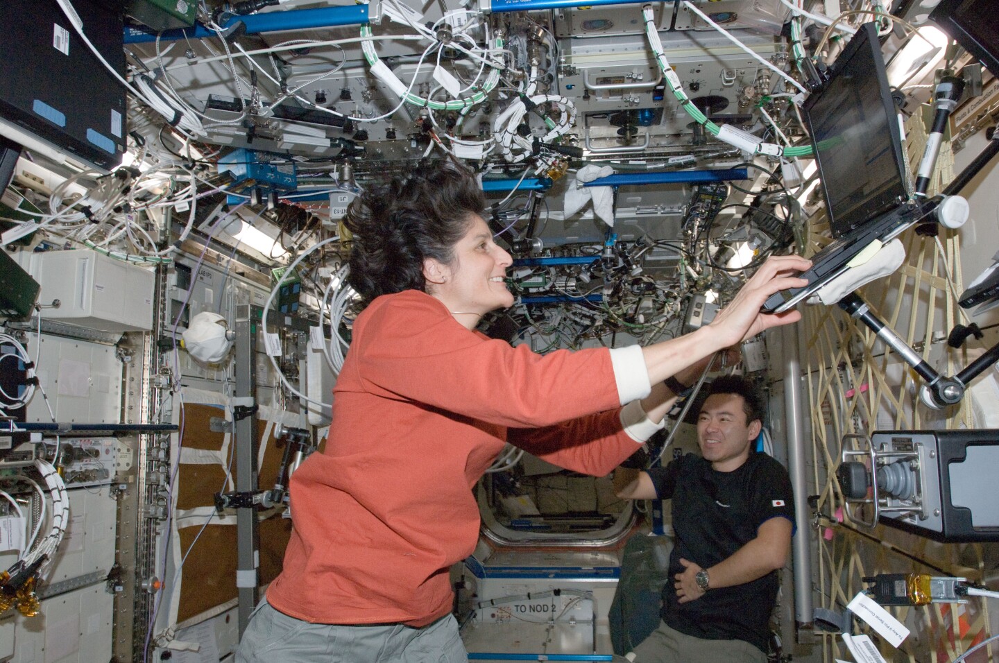NASA astronaut Sunita Williams using the laptop (Image: NASA)