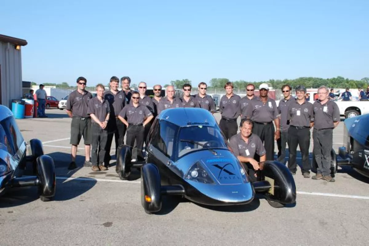 The Edison2 team, with Oliver Kuttner beside the Very Light Car