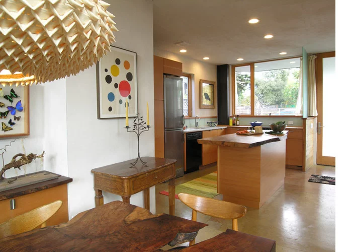 All wood furnishings throughout the home are made of locally salvaged wood
