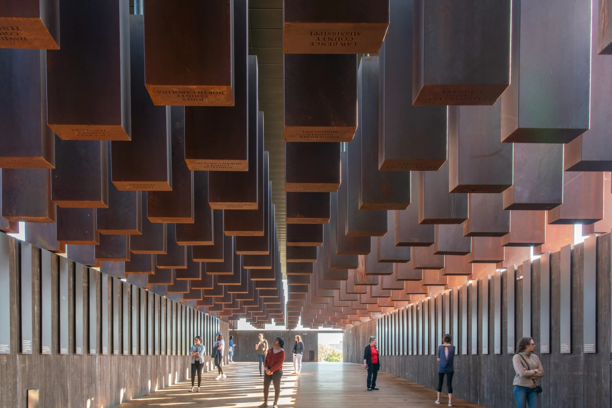 The National Memorial for Peace and Justice, by MASS Design Group, serves as the USA's first memorial to the victims of racial terror and consists of a series of internal and external spaces occupied by 810 Corten steel monuments. The project is one of 16 highlighted by RIBA in its 2021 RIBA International Awards for Excellence Prize
