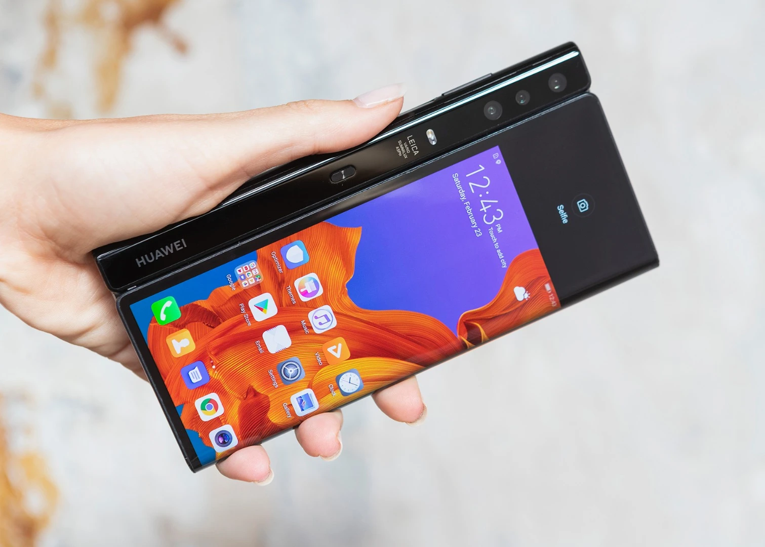 When closed, the Huawei Mate X has a secondary screen on the back