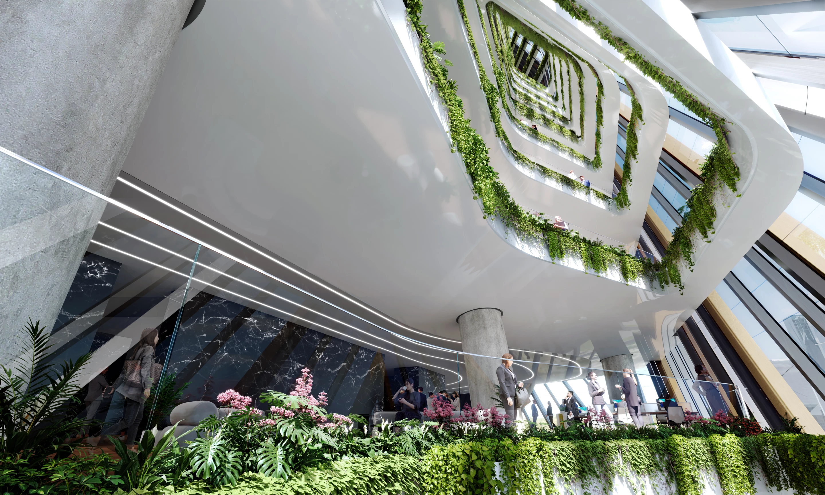 The Shenzhen Institute of Financial Technology's interior will be arranged around a number of greenery filled atria