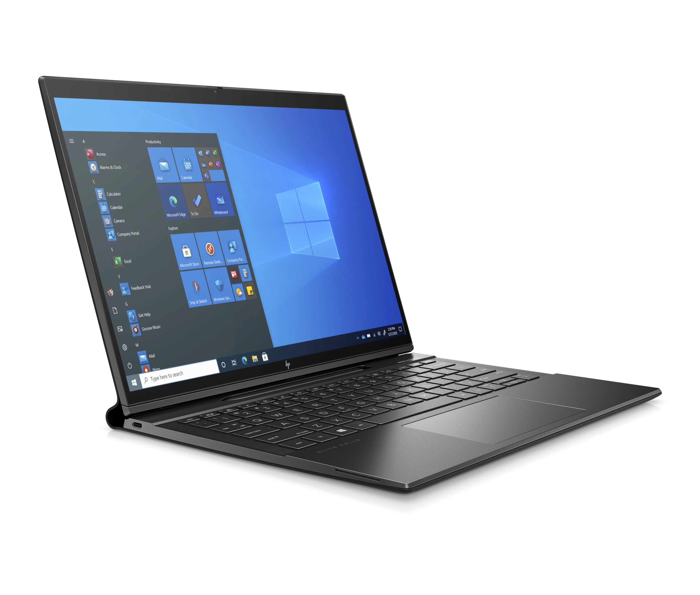 The Elite Folio 2-in-1 notebook runs Windows 10 Pro