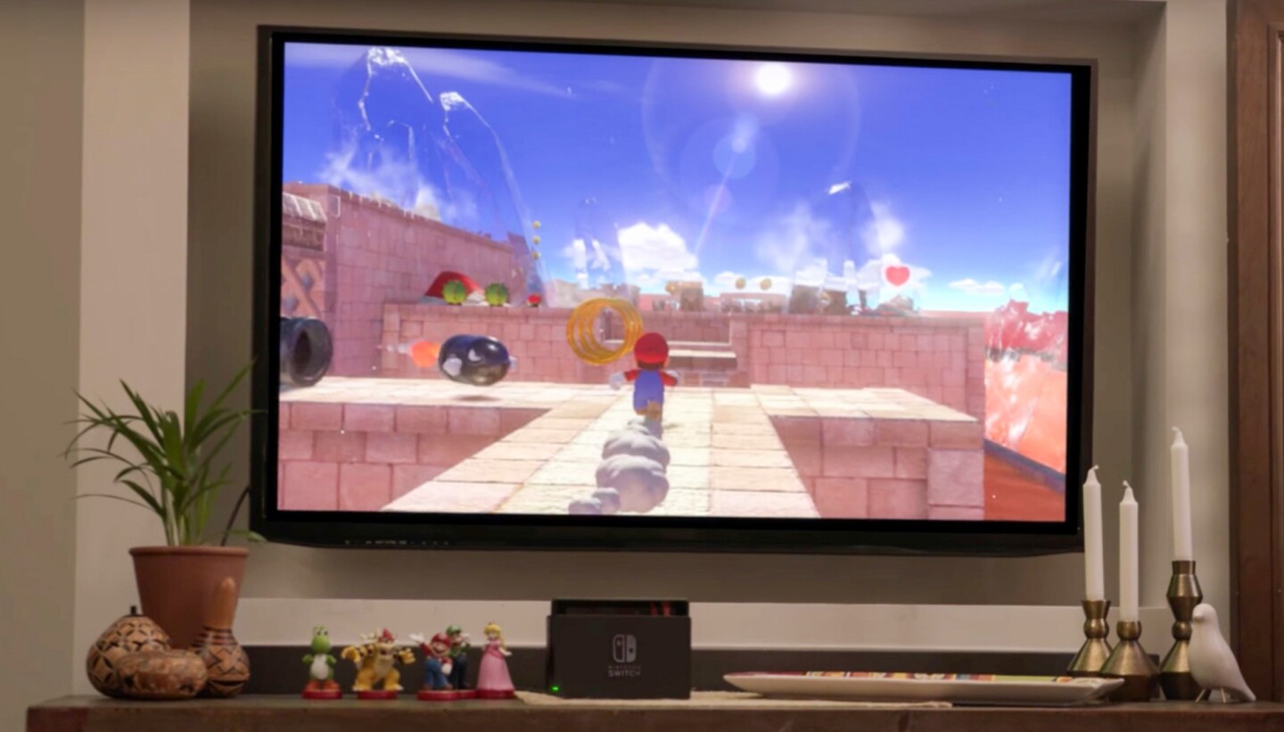 Mario running (literally) on a TV-tethered Nintendo Switch