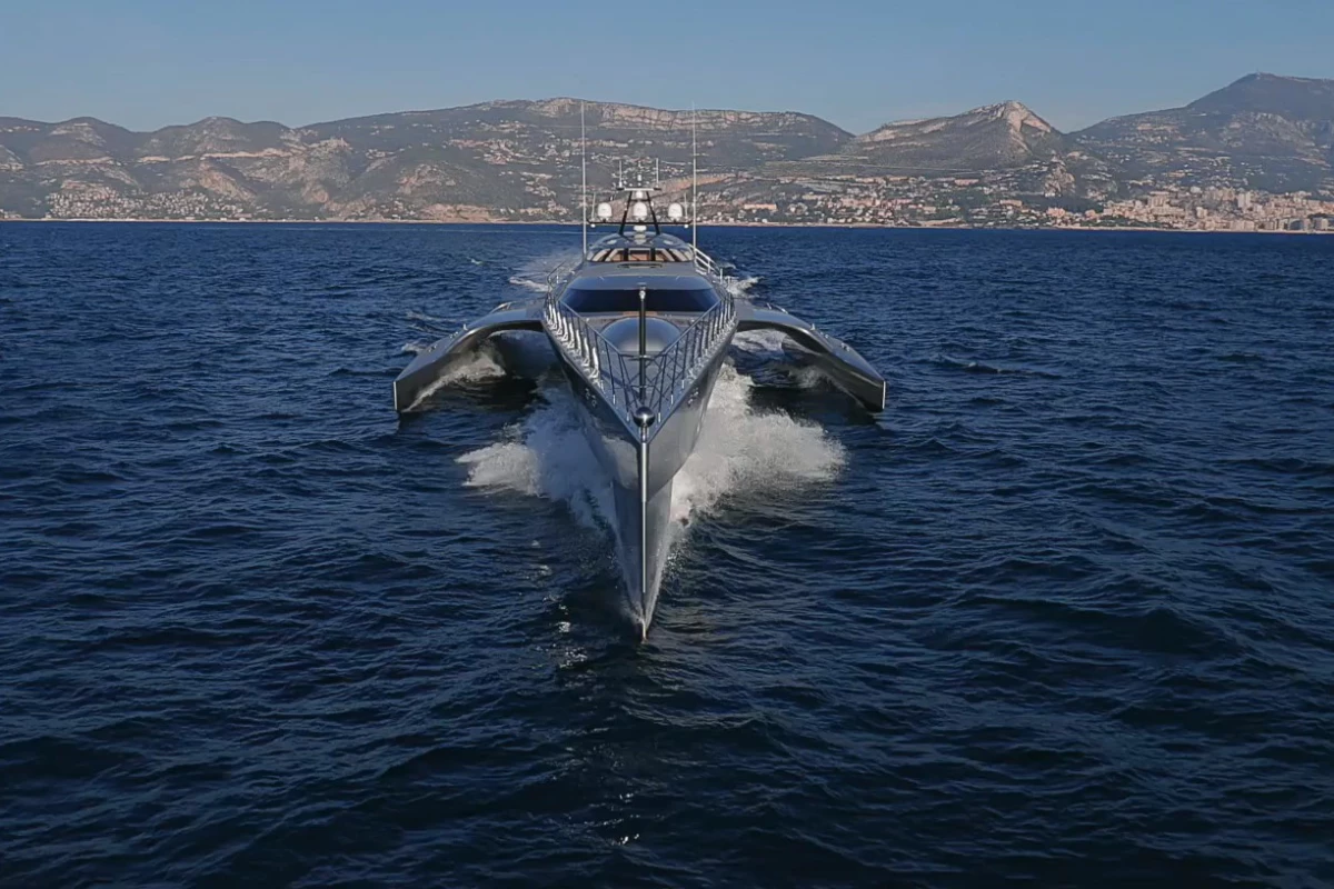 Yacht de Luxe's Jean-Jacques Coste specializes in multihull designs, like the hybrid-powered 174-foot (53-m) trimaran pictured