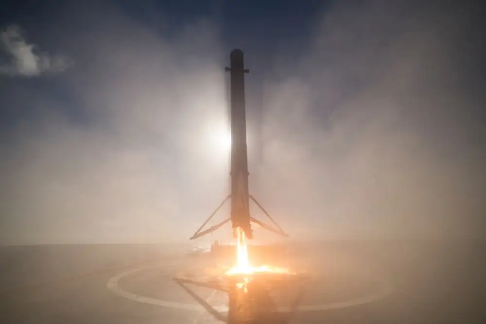 SpaceX's Falcon 9 booster touches down during an earlier successful landing attempt