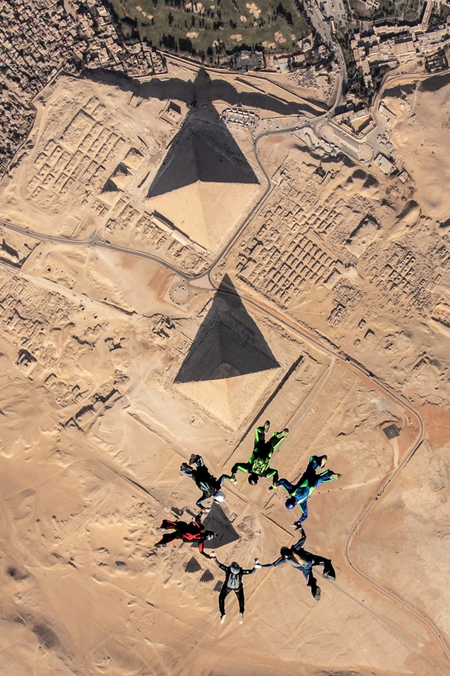 Historic Photographer of the Year. Shortlisted. Skydiving over the Great Pyramids of Giza