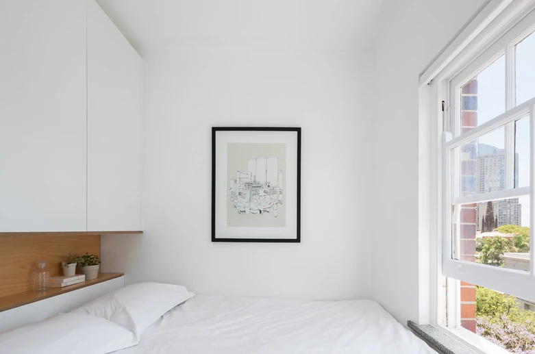 The "private" zone was designed to accommodate the bathroom and bedroom areas