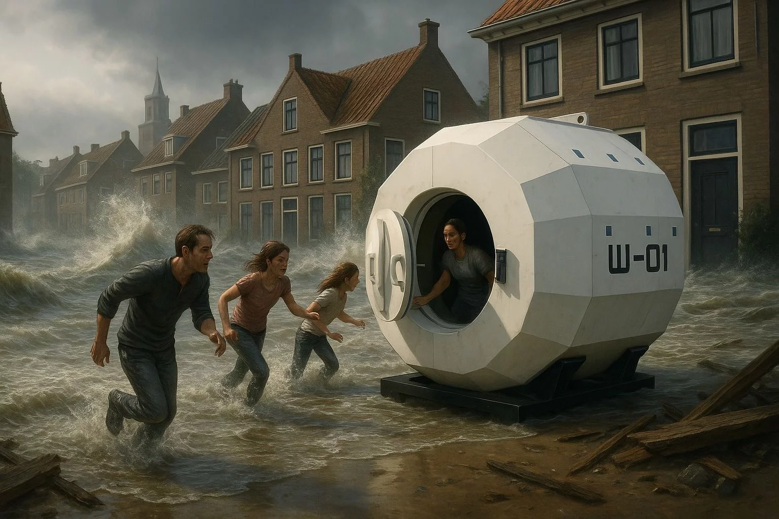 The LifePods W-01 was designed to protect from tsunamis, flash floods, marine submersions, and dike or dam failures