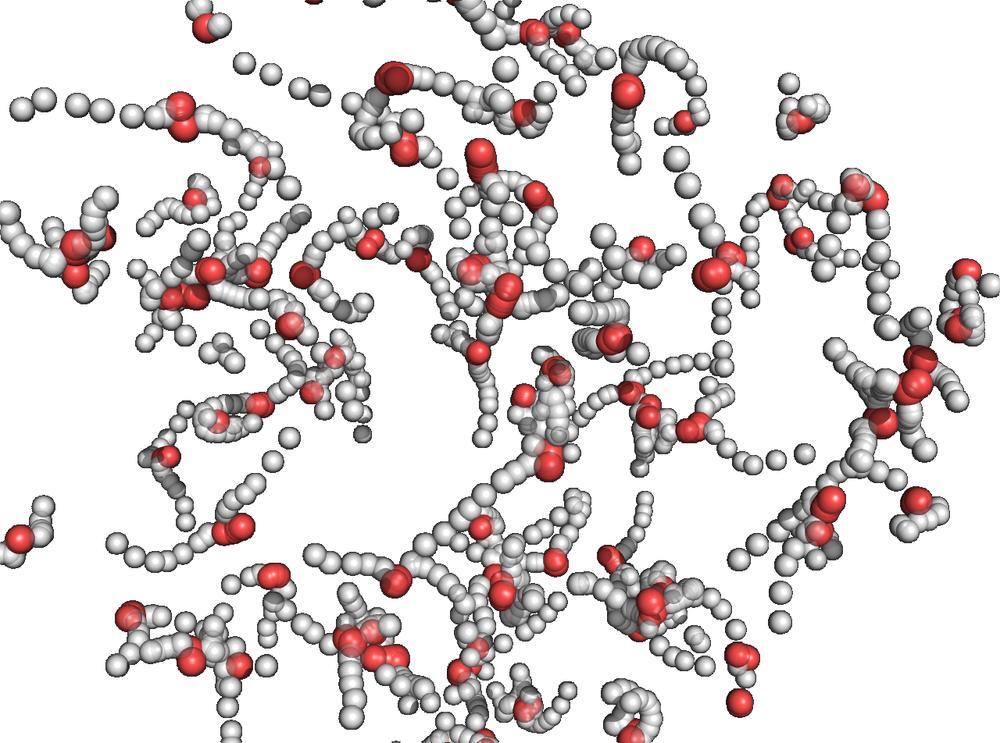 A simulated image showing the paths of the atoms