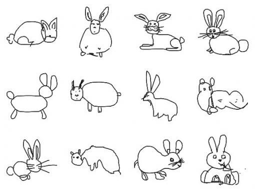 Various participants' attempts at drawing a rabbit